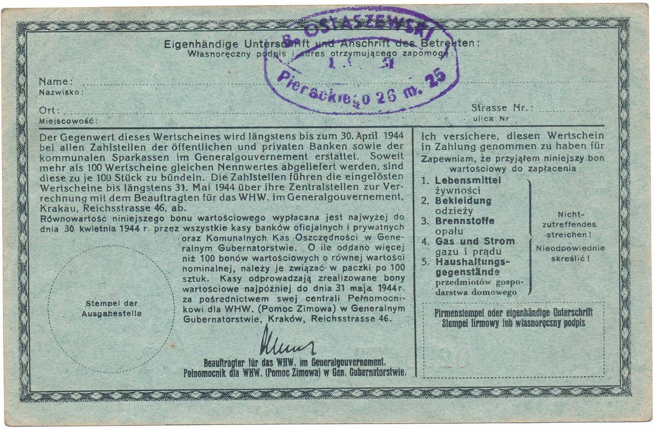 Generalne Gubernatorstwo Winterhilfswerk. Pomoc Zimowa 10 złotych 1943/44